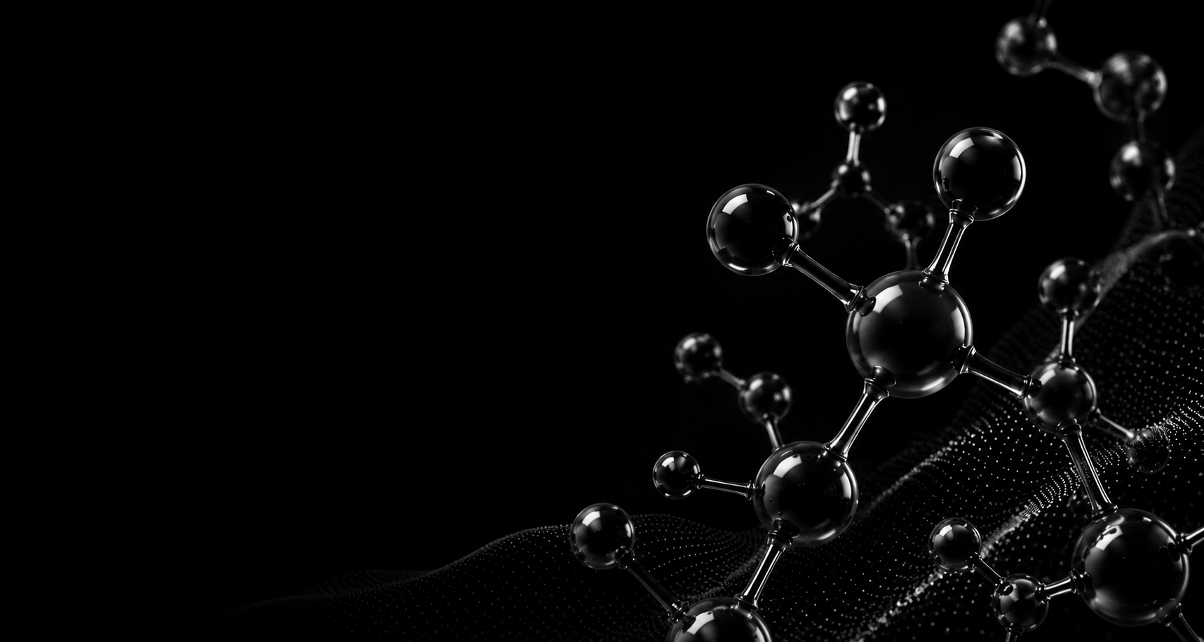 Molecular structure model on a black background