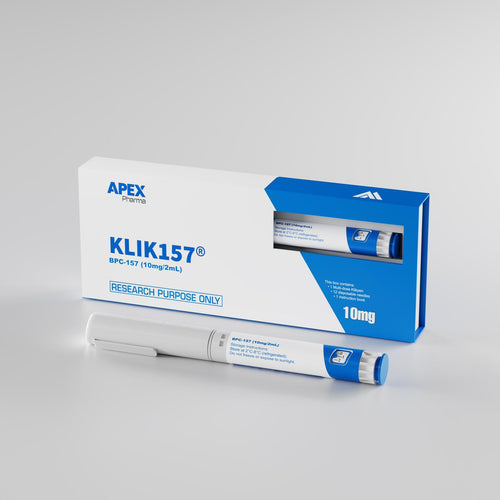 Apeks Klik157 packaging with a white and blue design on a gray background