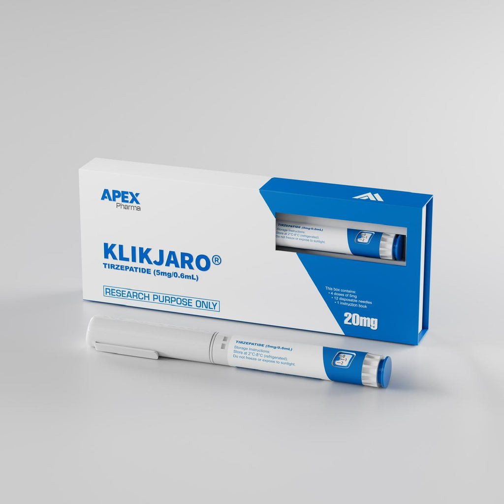 Klikjaro packaging with Apex Pharma on a gray background