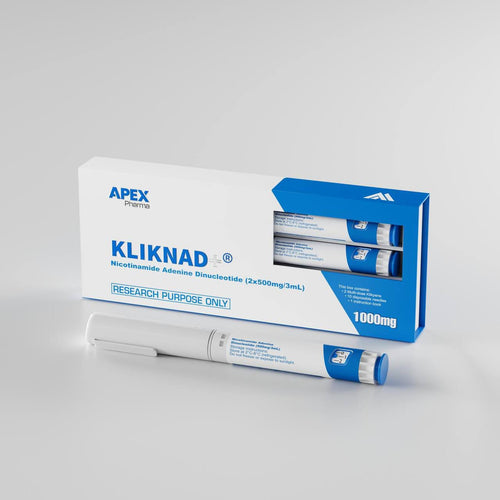 APEX KLIKNAD packaging with a white and blue design on a gray background
